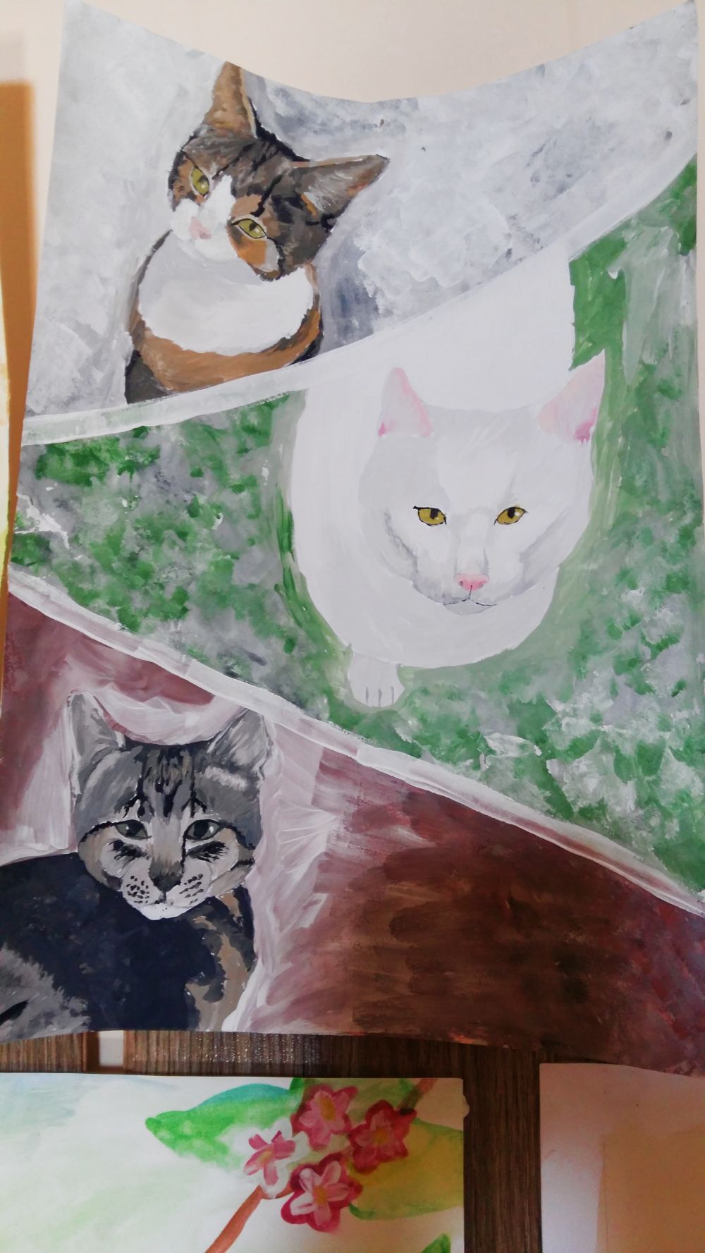 Ievai ļoti patīk zīmēt savus 3 kaķus. Kad mācījusies 5.klasē, mīļajam Pūpolam sacerējusi dzejoli.