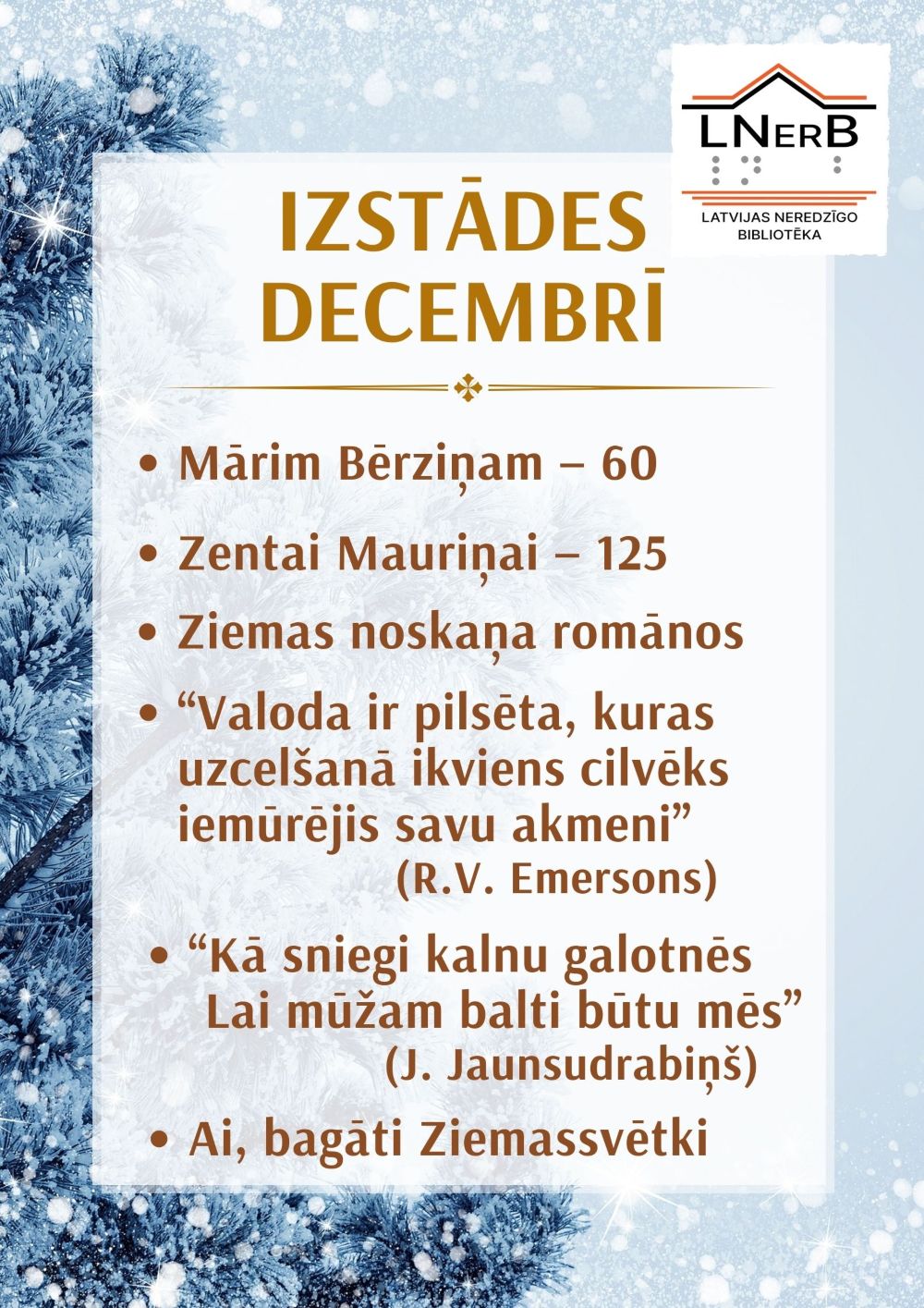 Plakāts izstādei "Izstādes decembrī bibliotēkā Rīgā!"