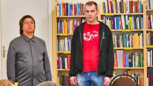 (No kreisās) Lauris Kuzņecovs un Māris Orbitāns