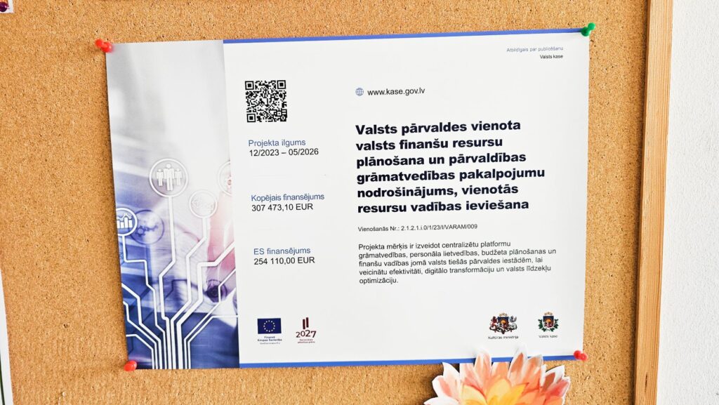 Plakāts par Atveseļošanas un noturības fonda līdzfinansēto projektu